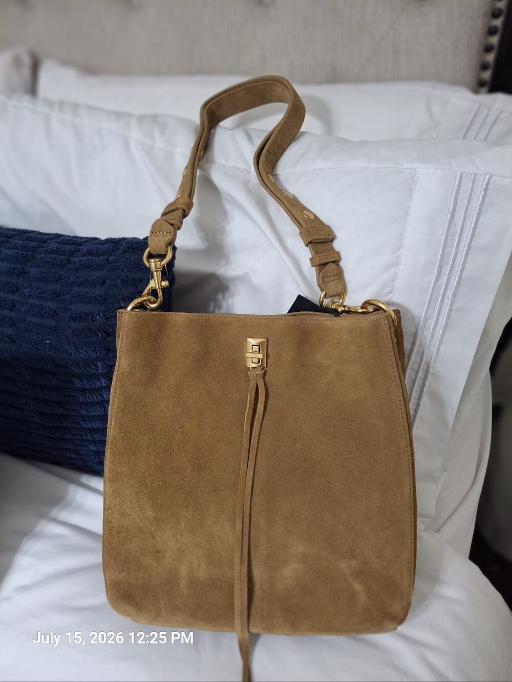 Rebecca Minkoff Darren Suede Shoulder Bag Gold Hardware